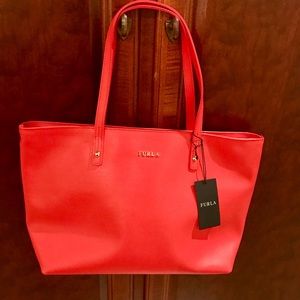 Furla orange Daisy medium leather tote bag
